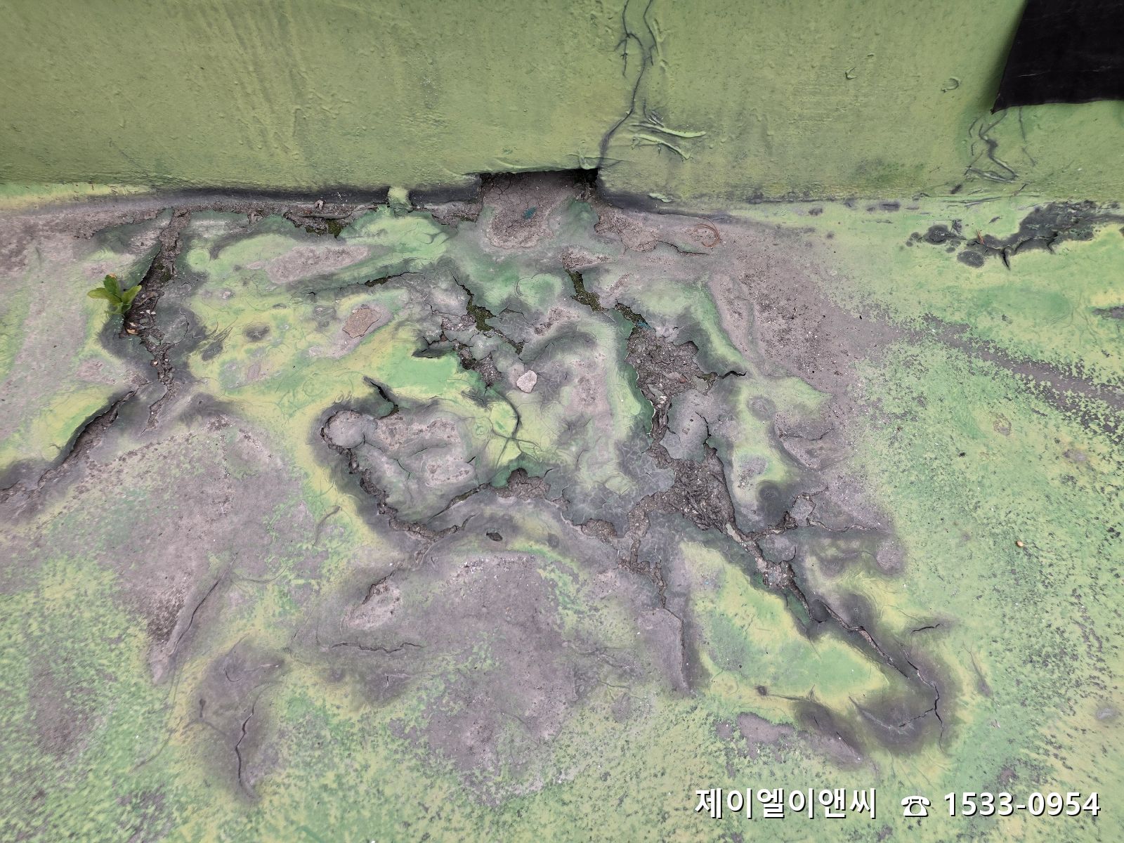배수구주변 기존방수층 파손