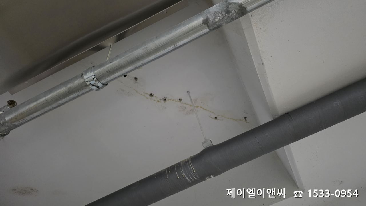 배관 사이 천장 균열도 같은 방법으로 주입